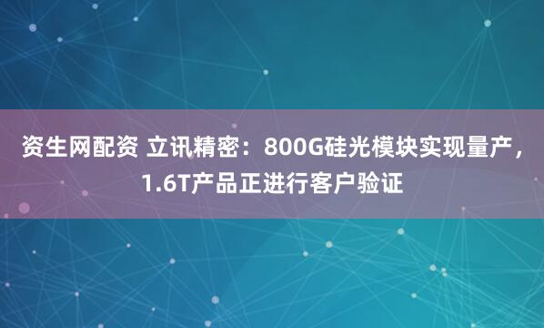 资生网配资 立讯精密：800G硅光模块实现量产，1.6T产品正进行客户验证